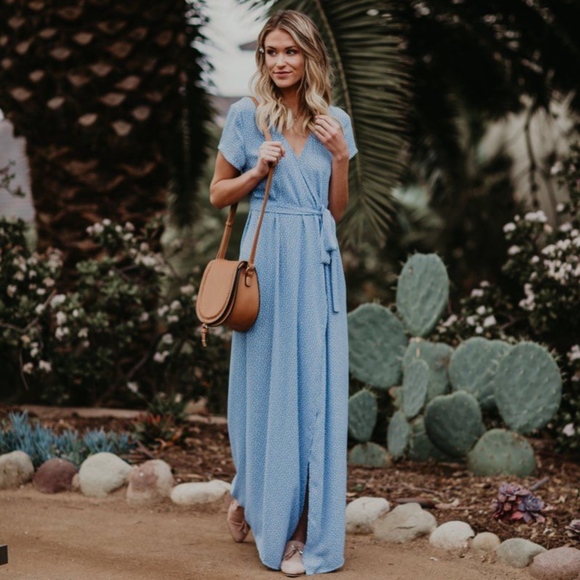 light blue wrap maxi dress